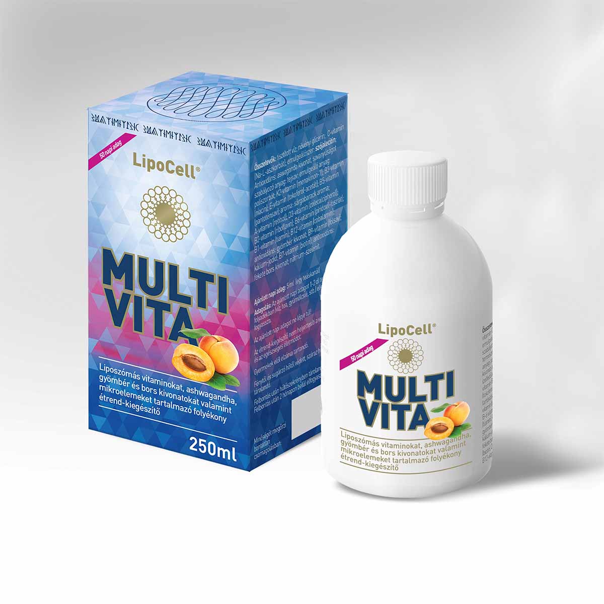 LipoCell Multivita liposzómás multivitamin sárgabarack ízesítéssel (250 ml)